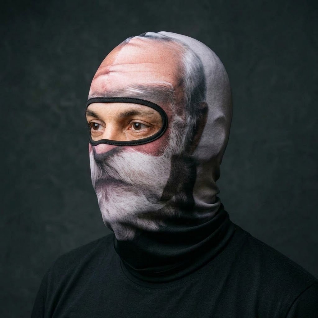 Silver Grandpa BG-07 3D printed balaclava worn by a model – side view