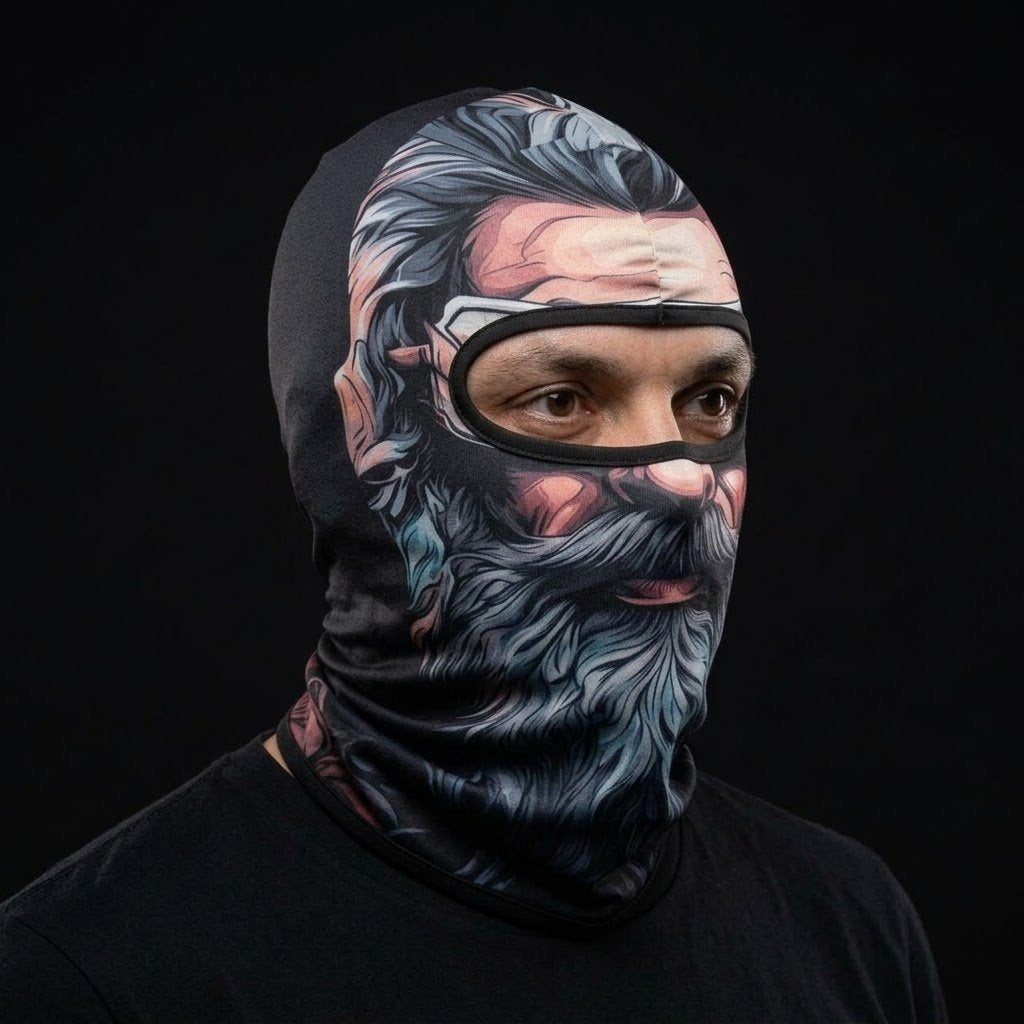 Grey Admiral BG-10 3D printed balaclava worn by a model – side view