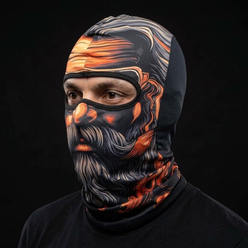 Black Beard Pirate BG-12 3D printed balaclava worn by a model – side view
