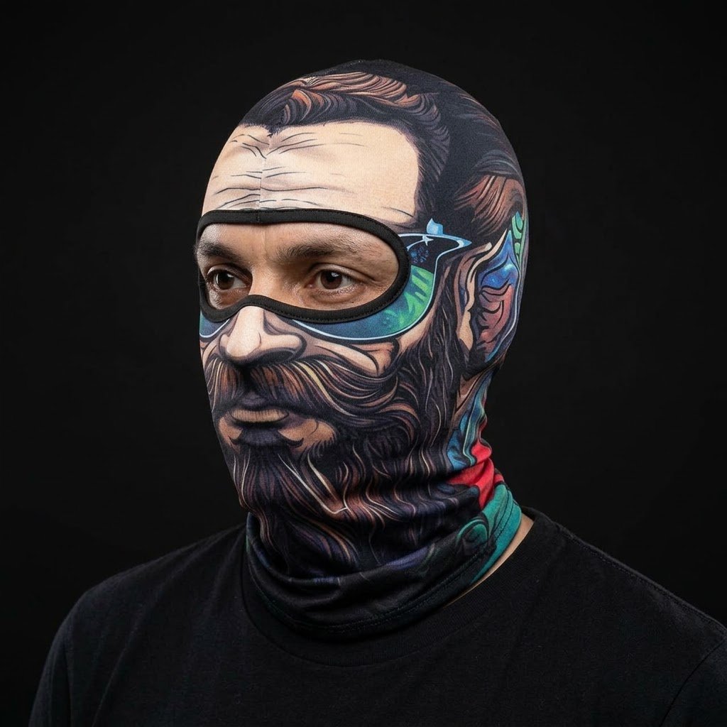 Aviator BG-14 3D printed balaclava worn by a model – side view