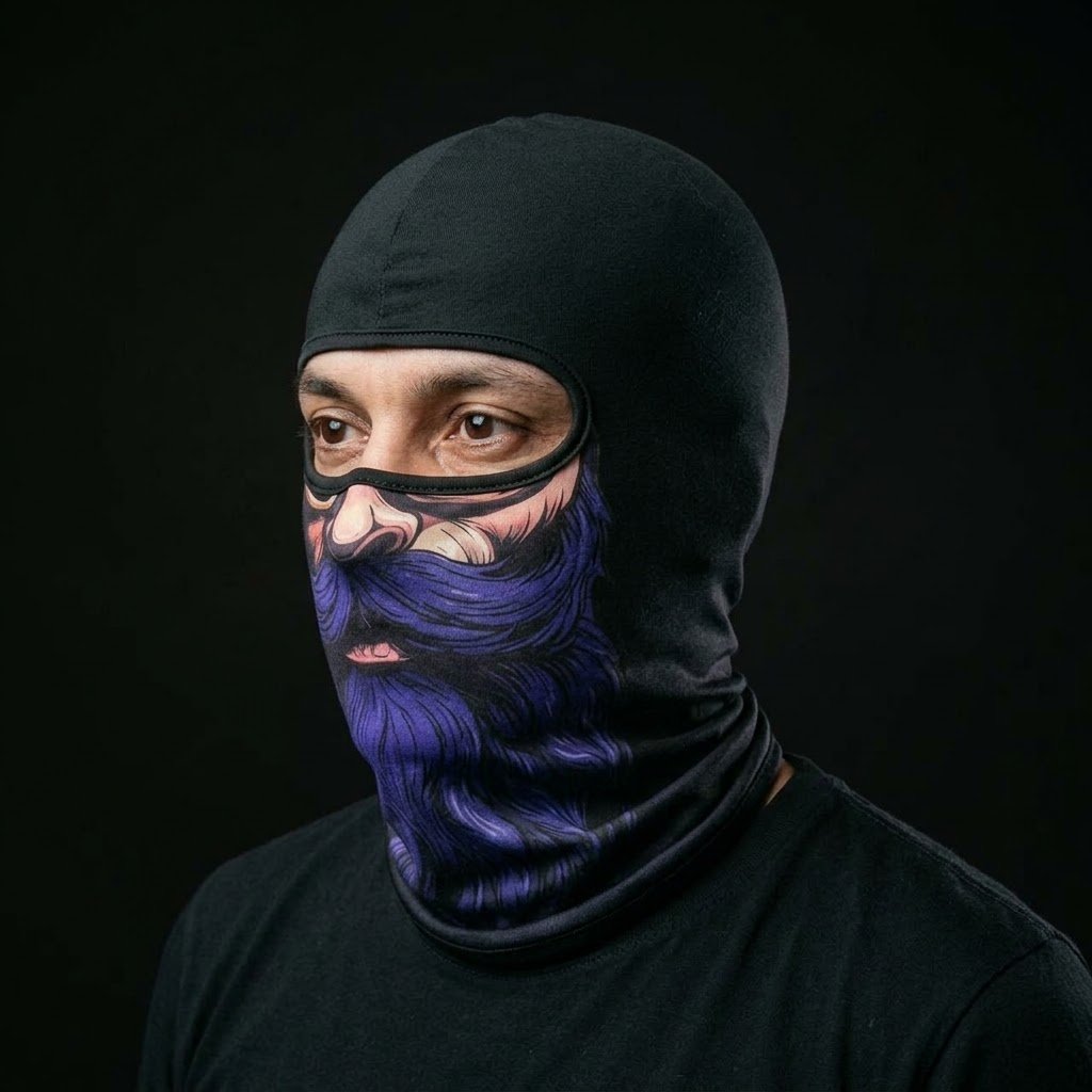 Midnight Blue BG-16 3D printed balaclava worn by a model – side view