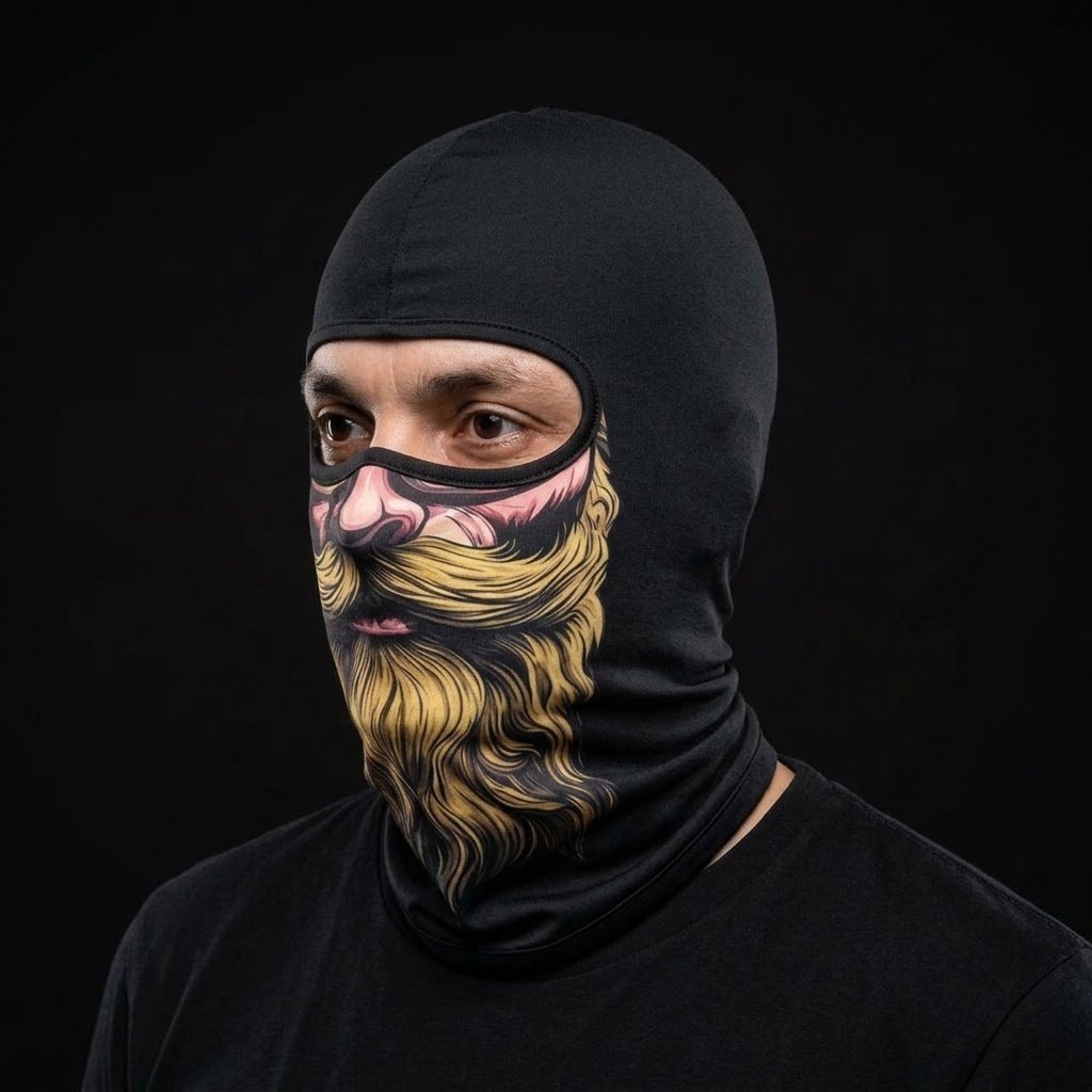 Golden Beard BG-20 3D printed balaclava worn by a model – side view