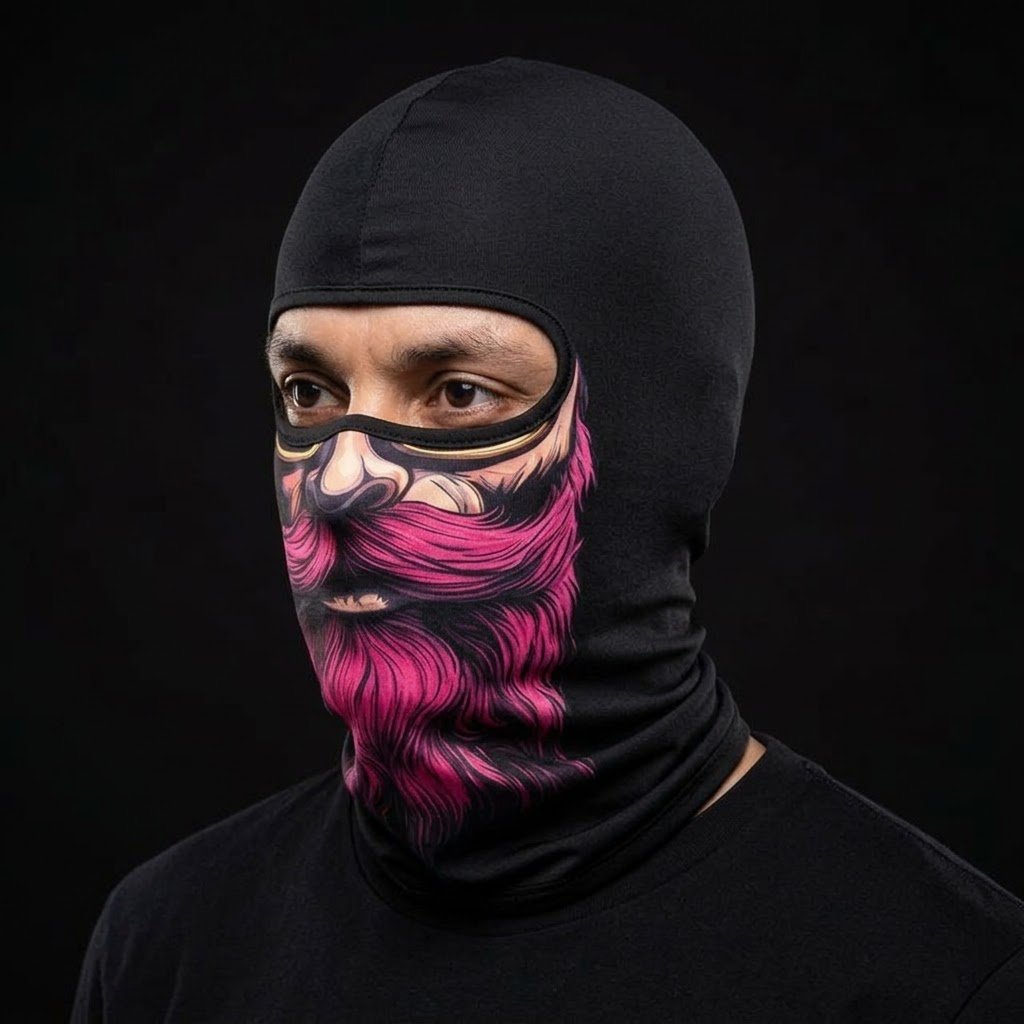 Hot Pink Beard BG-22 3D printed balaclava worn by a model – side view
