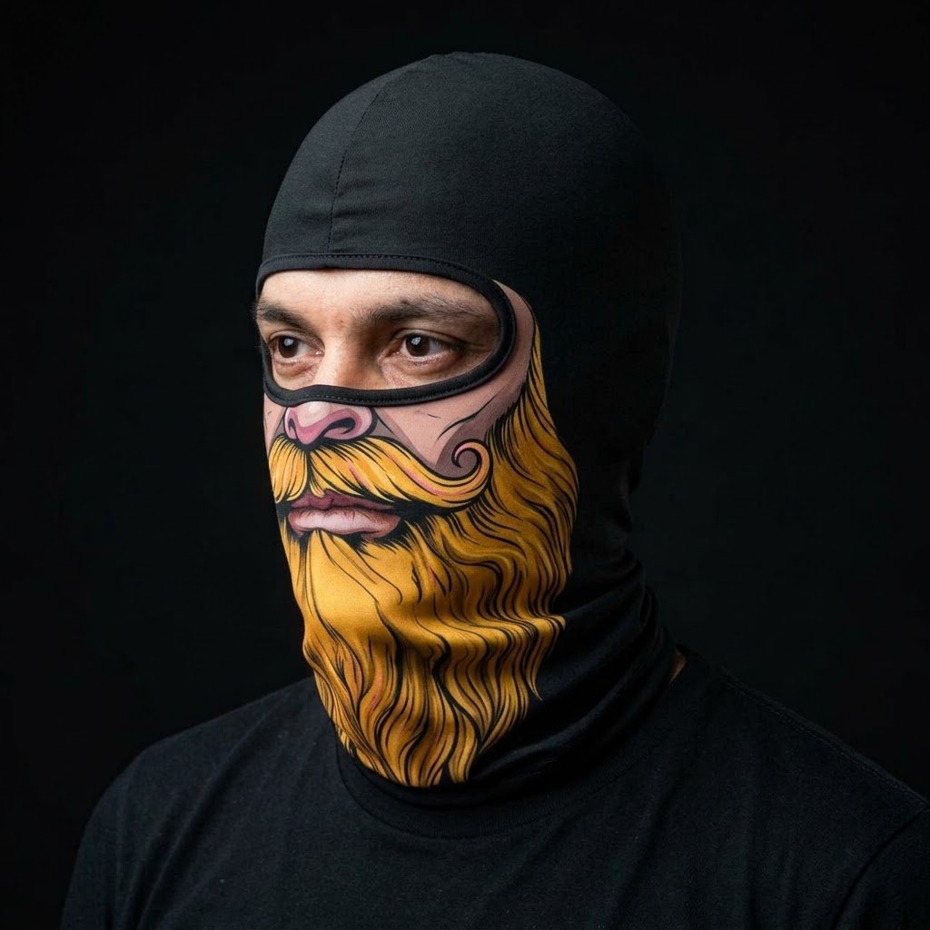 Amber Beard BG-26 3D printed balaclava worn by a model – side view
