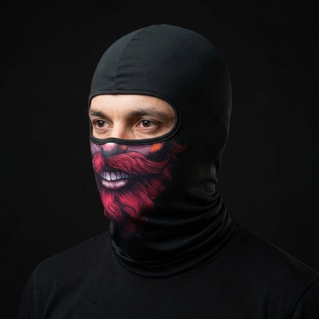 Berry Beard BG-29 3D printed balaclava worn by a model – side view