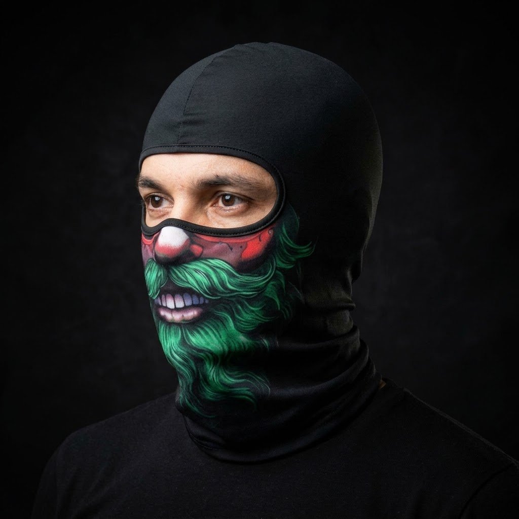 Lucky Green BG-30 3D printed balaclava worn by a model – side view