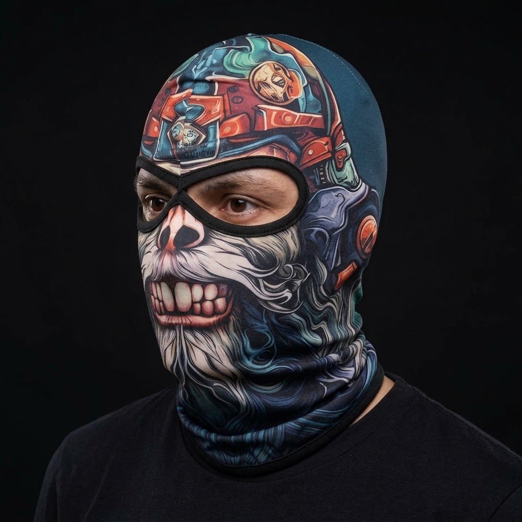 Mosaic Skull SB-04 3D printed balaclava worn by a model – side view