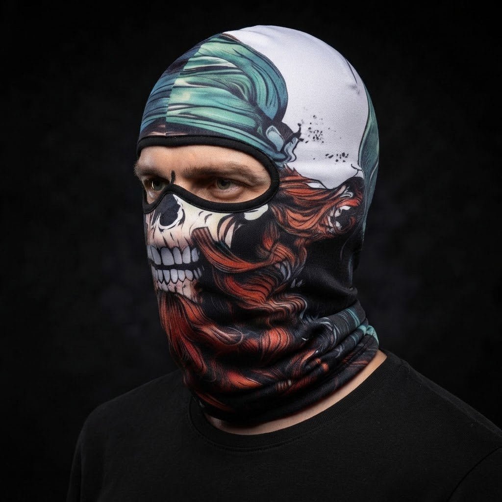 Ginger Skull SB-10 3D printed balaclava worn by a model – side view