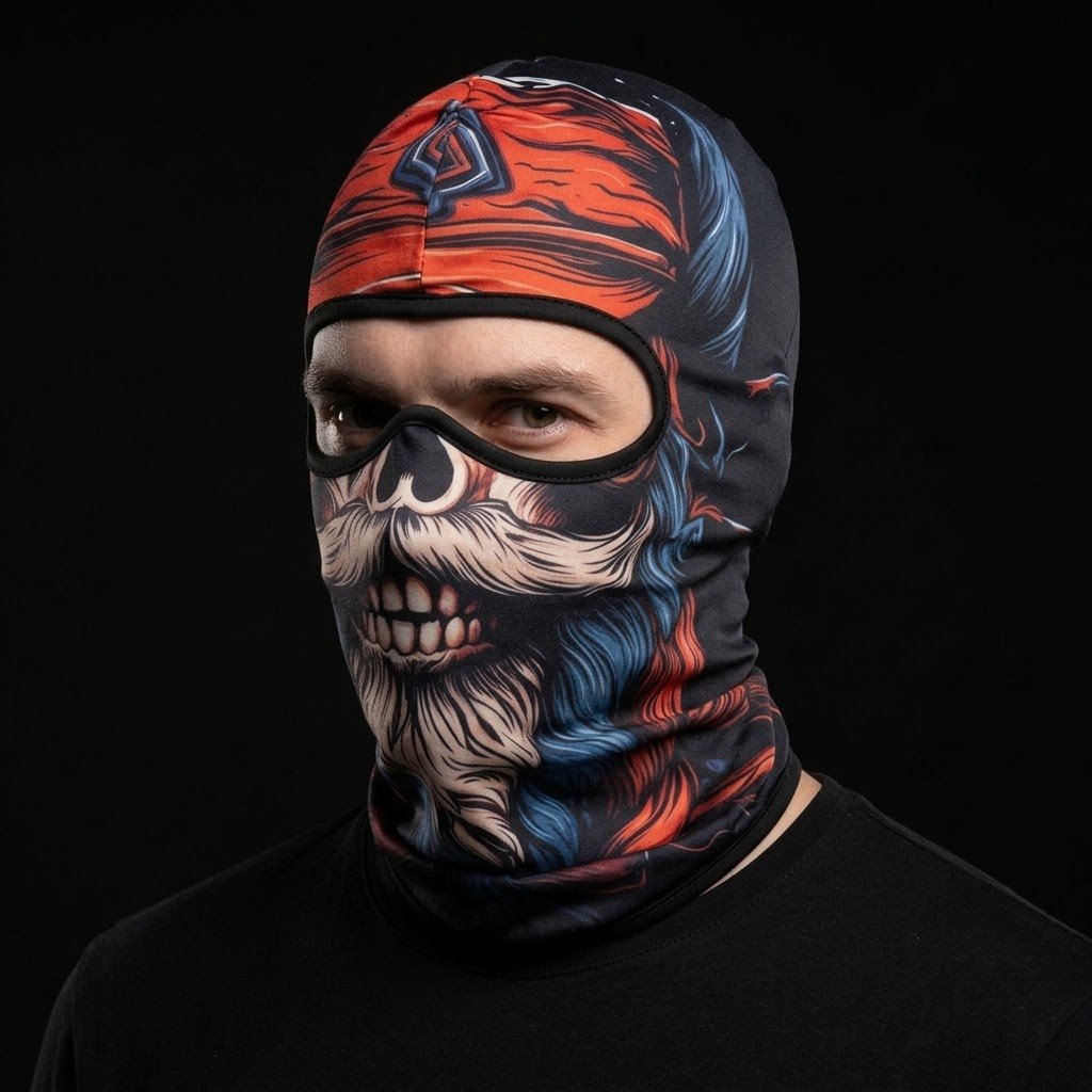 Bone Skull SB-13 3D printed balaclava worn by a model – side view
