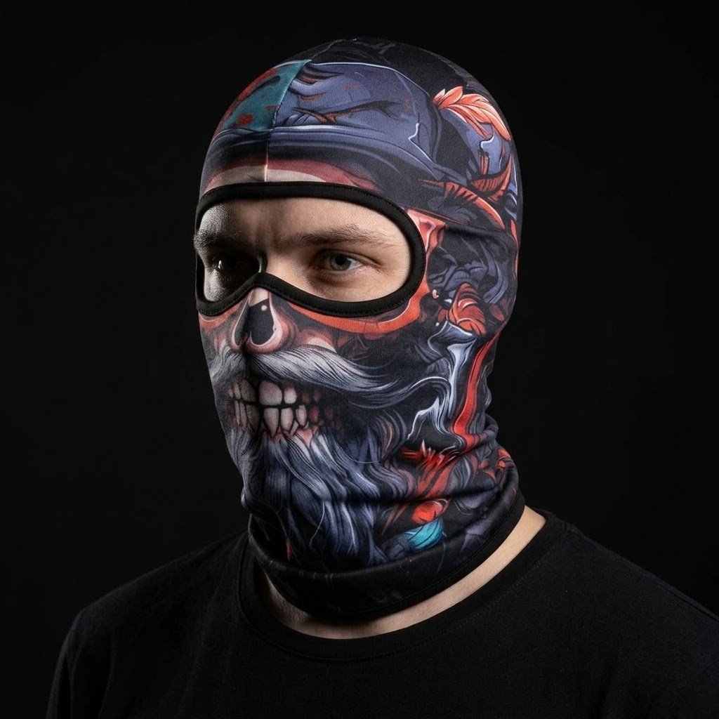 Shadow Skull SB-19 3D printed balaclava worn by a model – side view
