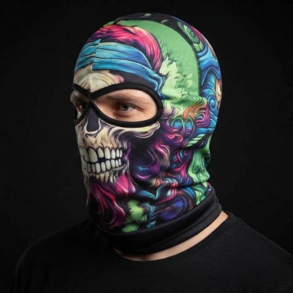 Candy Skull SB-20 3D printed balaclava worn by a model – side view