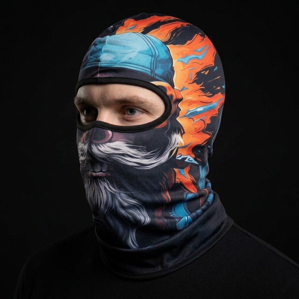 Skull Captain SB-23 3D printed balaclava worn by a model – side view
