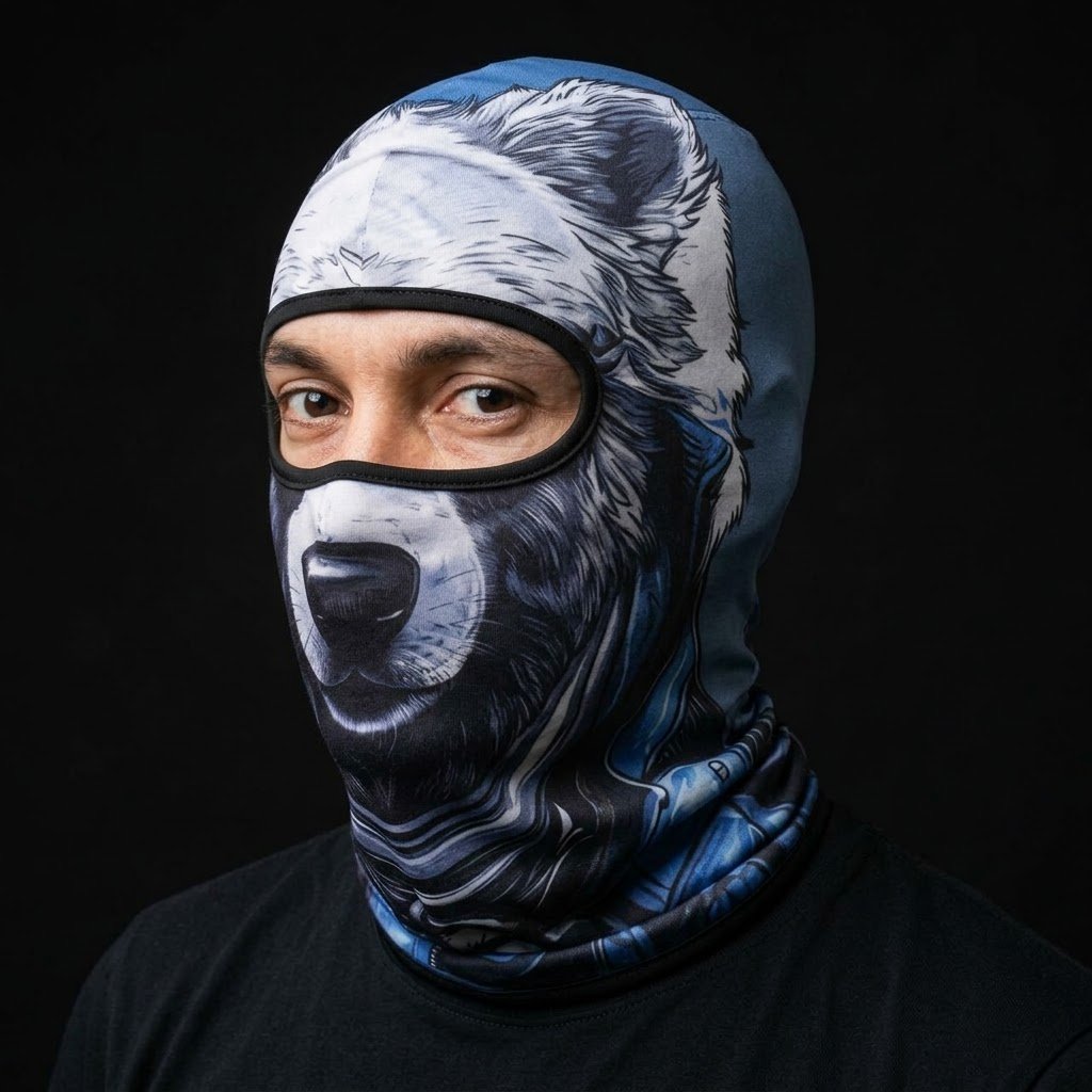 Arctic Wolf WC-01 3D printed balaclava worn by a model – side view