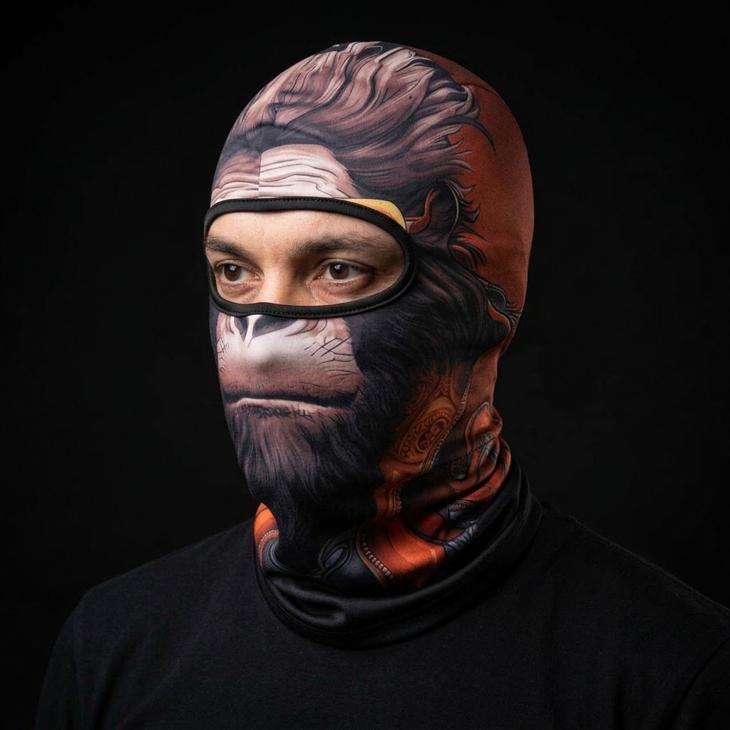 Orange Ape WC-02 3D printed balaclava worn by a model – side view