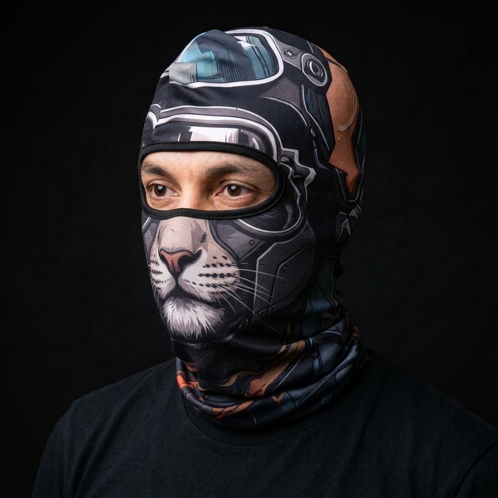 Grey Gorilla WC-03 3D printed balaclava worn by a model – side view