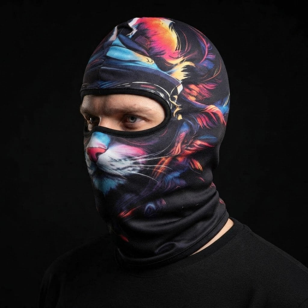 Blue Cat WC-04 3D printed balaclava worn by a model – side view