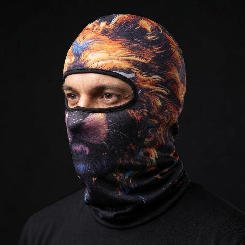 Lion King WC-05 3D printed balaclava worn by a model – side view