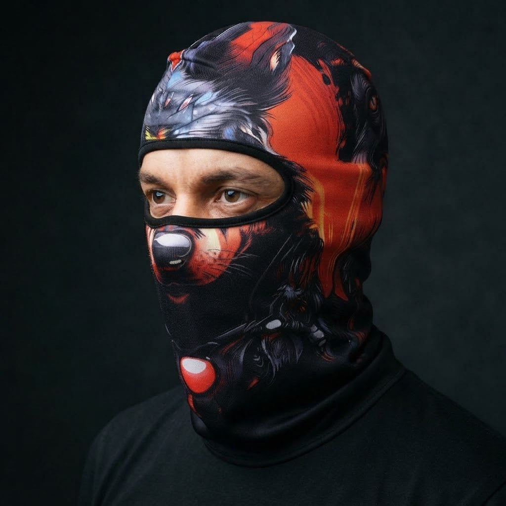 Fire Bear WC-06 3D printed balaclava worn by a model – side view
