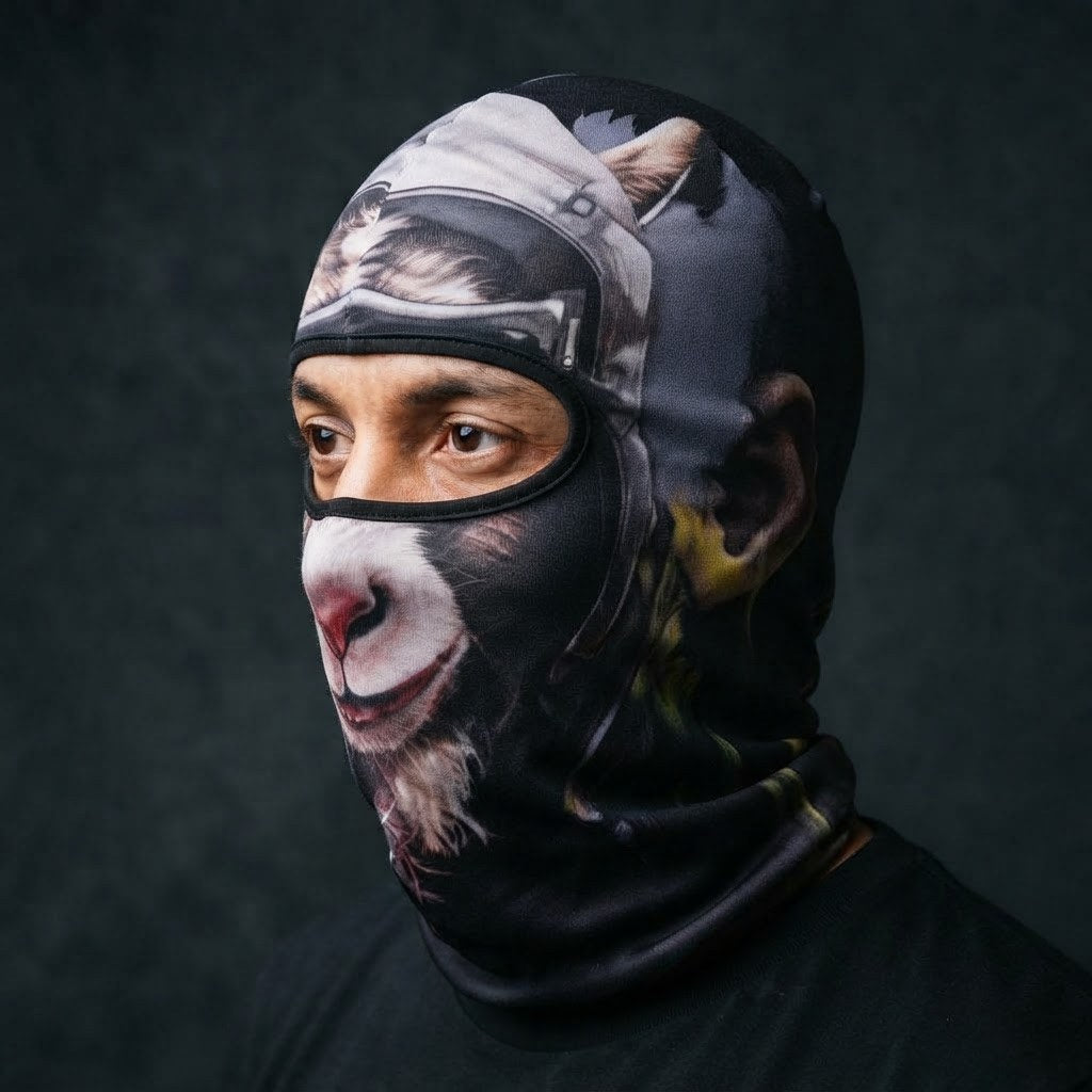 Snow Fox WC-07 3D printed balaclava worn by a model – side view