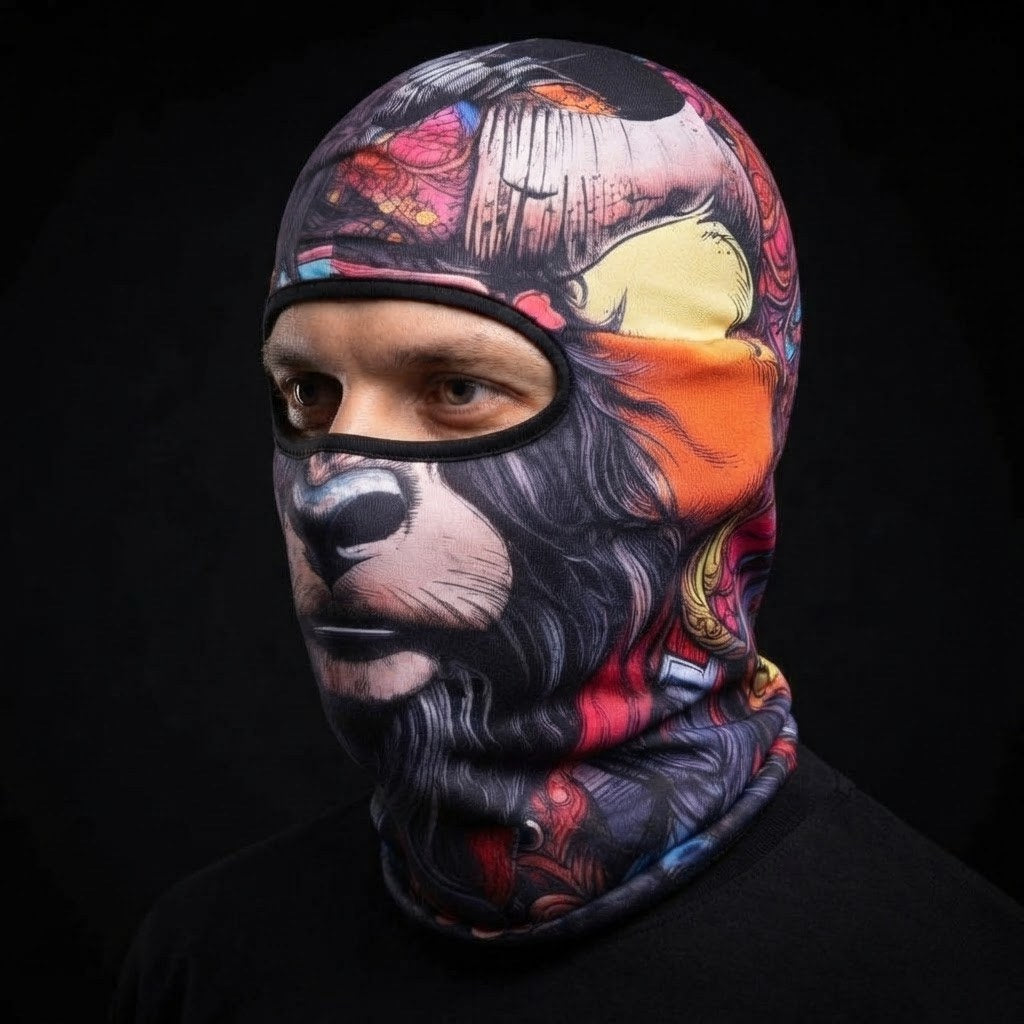 Night Bear WC-11 3D printed balaclava worn by a model – side view