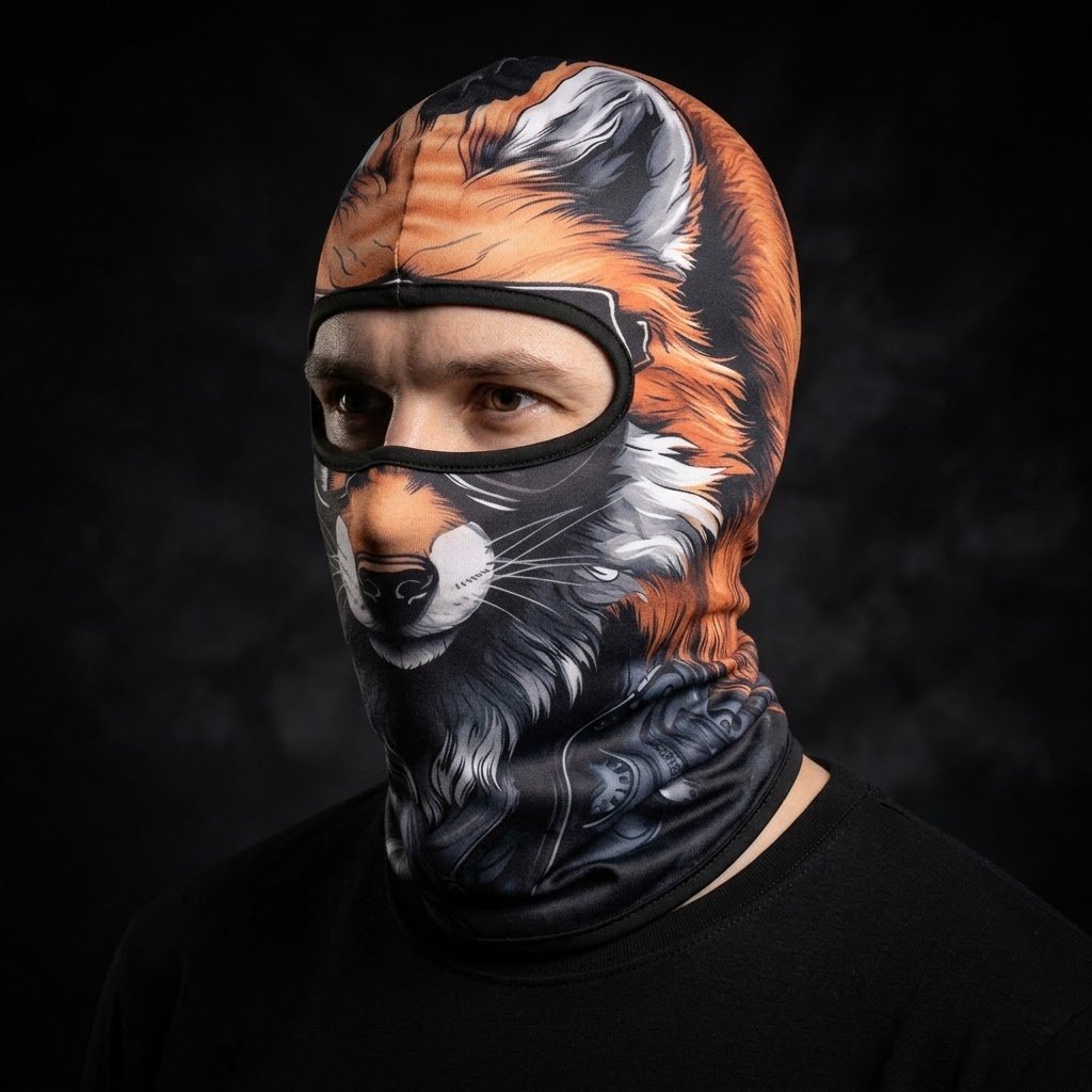 Brown Dog WC-13 3D printed balaclava worn by a model – side view