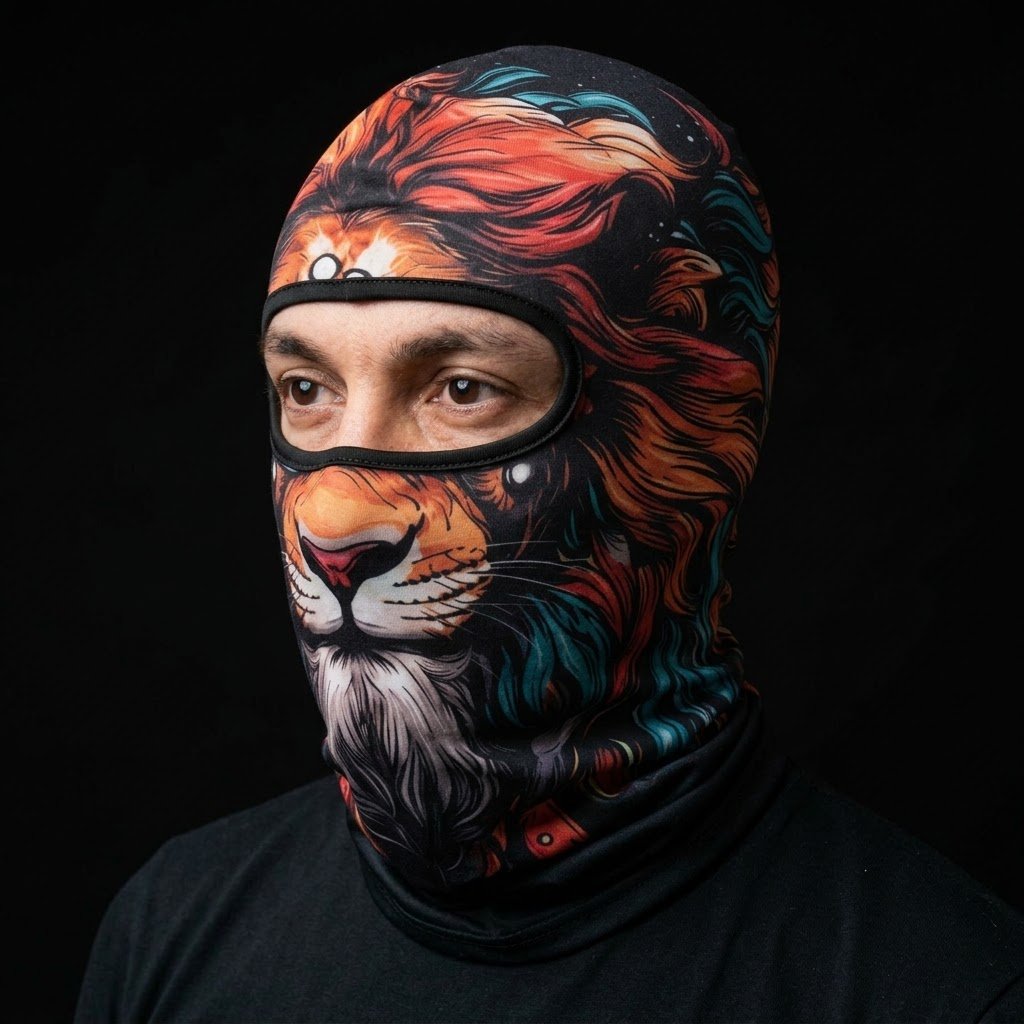 Tiger WC-15 3D printed balaclava worn by a model – side view