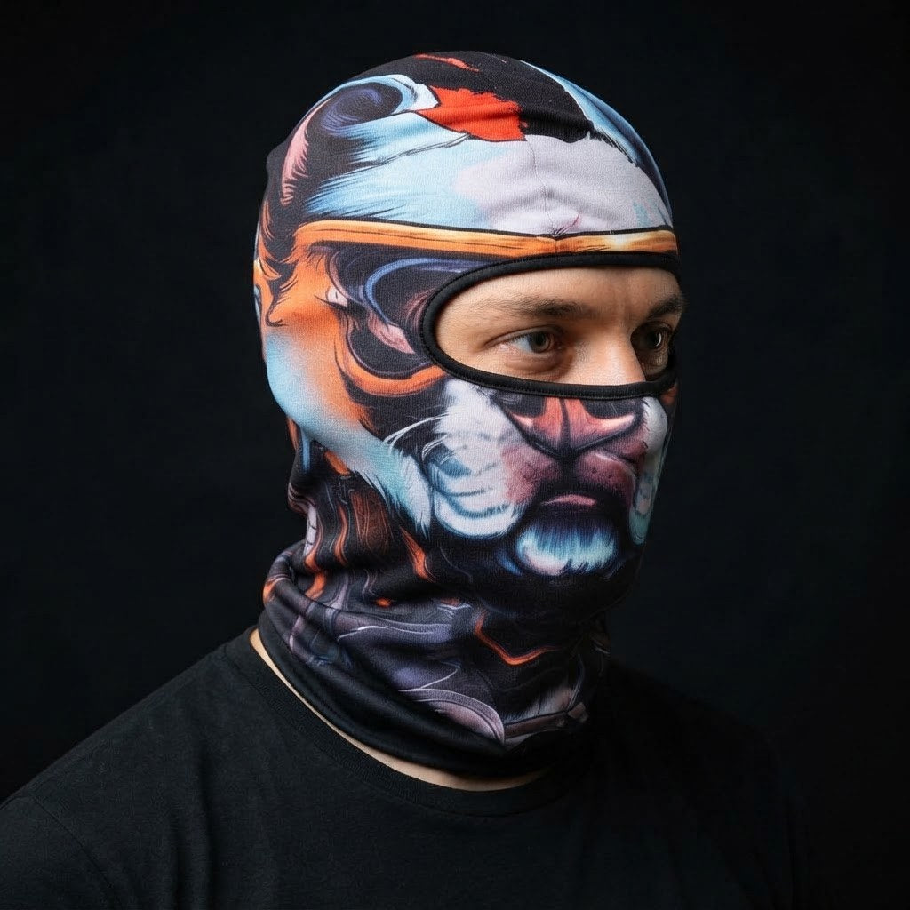 Blue Fox WC-17 3D printed balaclava worn by a model – side view