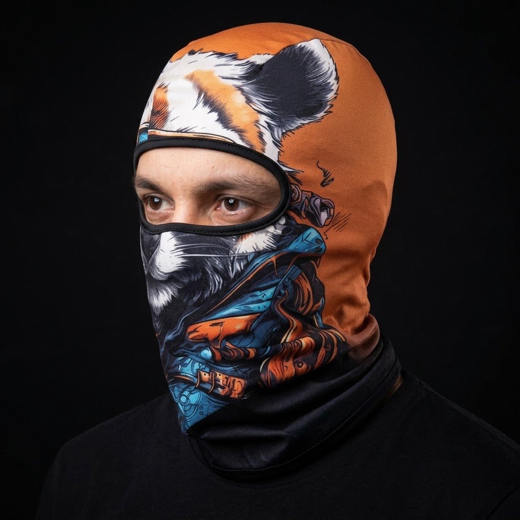 Fire Fox WC-18 3D printed balaclava worn by a model – side view