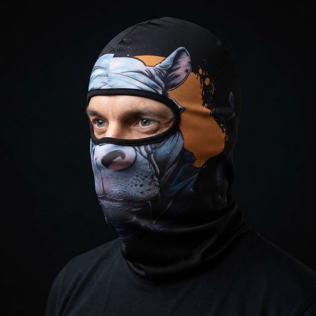 Grey Wolf WC-19 3D printed balaclava worn by a model – side view