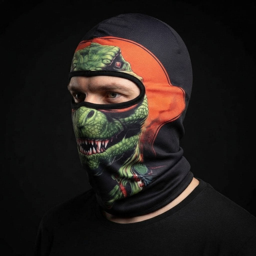 Green Dragon WC-21 3D printed balaclava worn by a model – side view