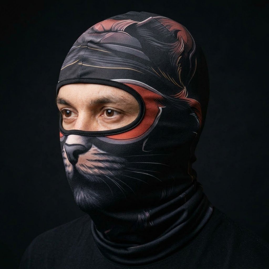 Black Panther WC-28 3D printed balaclava worn by a model – side view