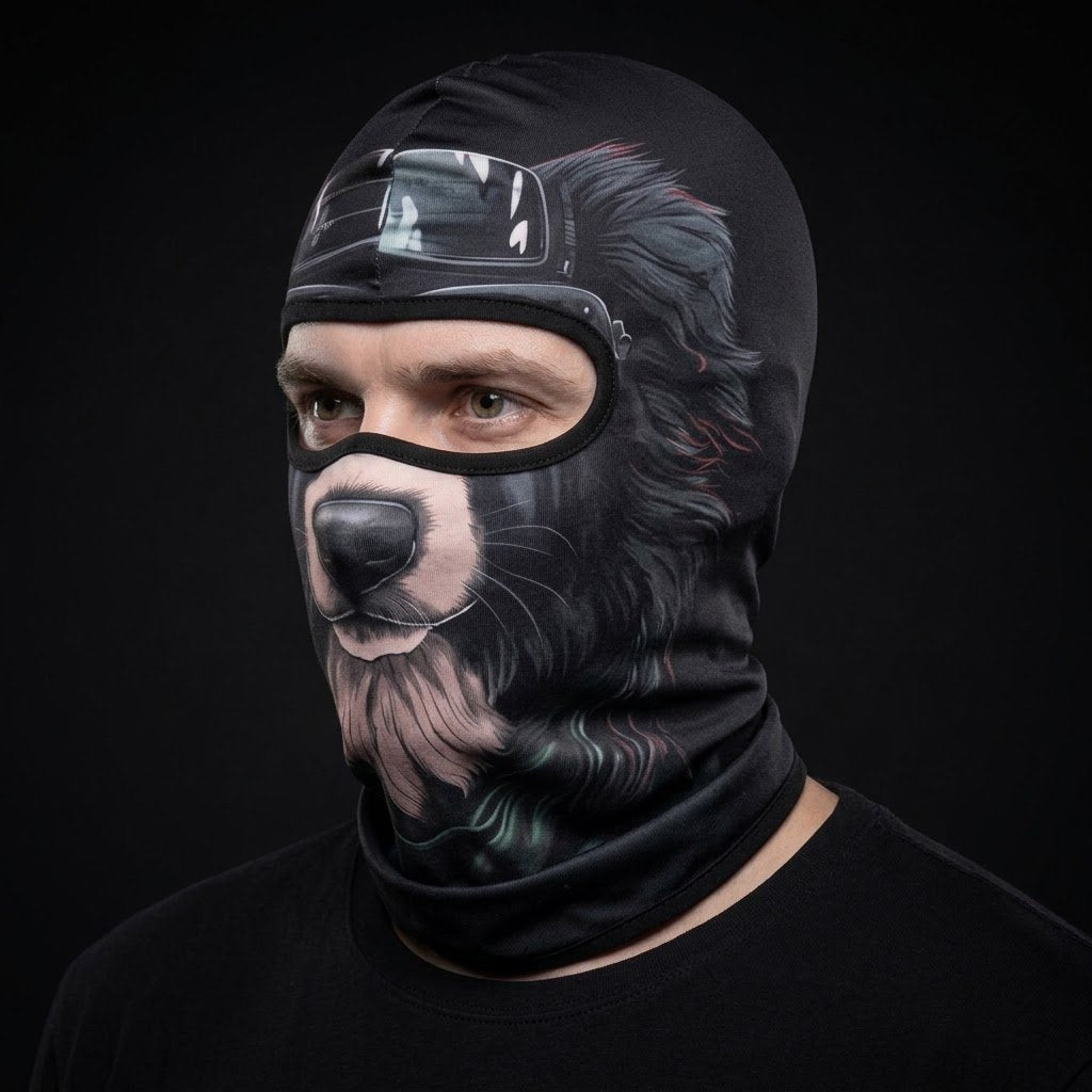 Bulldog WC-30 3D printed balaclava worn by a model – side view