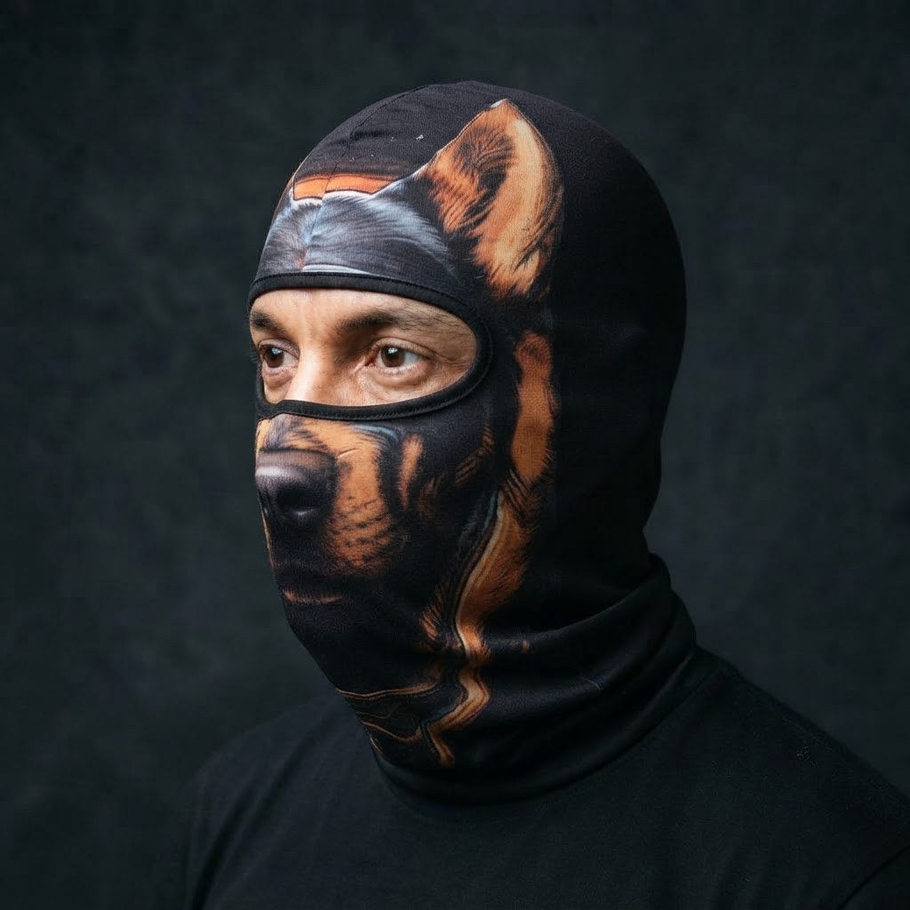 Fire Cat WC-34 3D printed balaclava worn by a model – side view