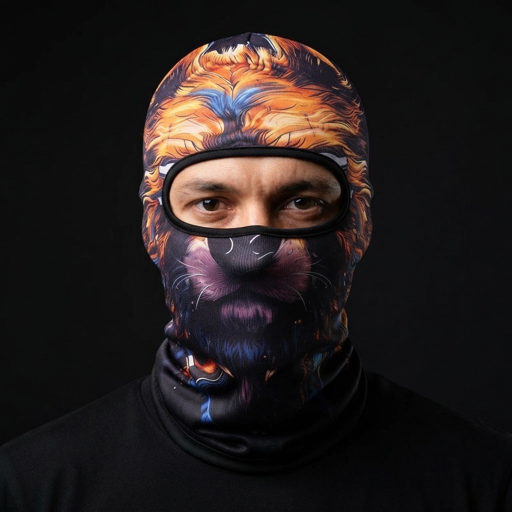 Lion King WC-05 3D printed balaclava worn by a model – front view