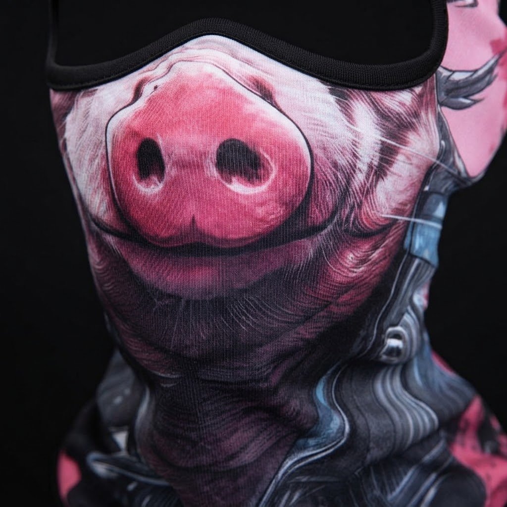 Pink Pig WC-08 3D printed balaclava – close-up of the printed design