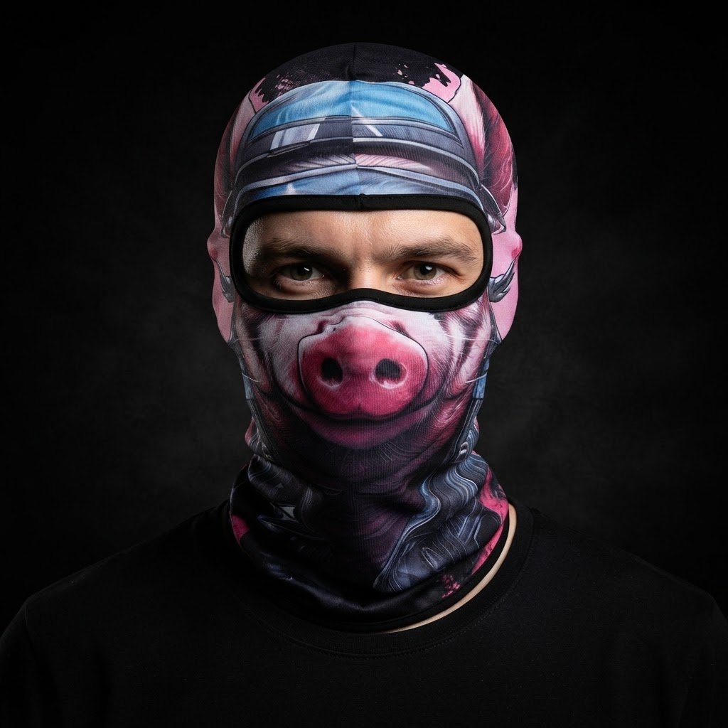 Pink Pig WC-08 3D printed balaclava worn by a model – front view