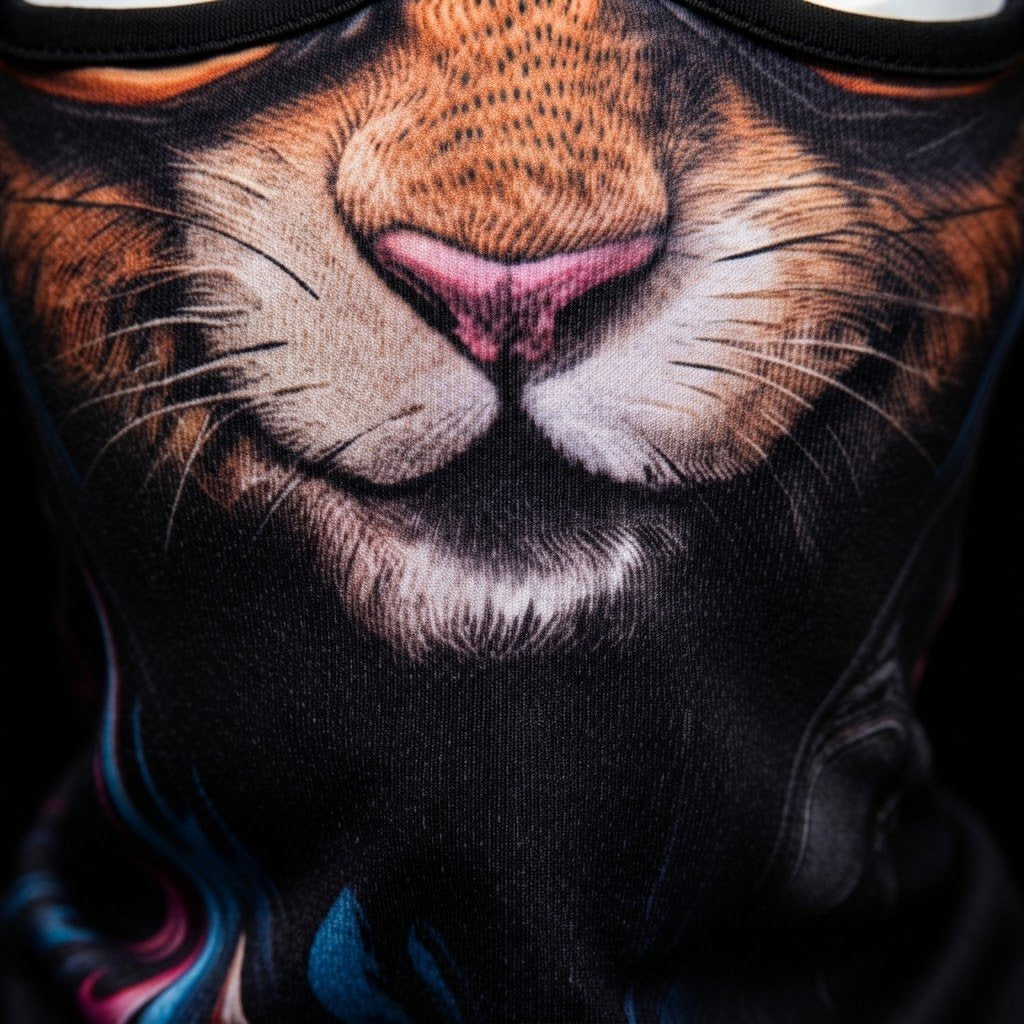 Tiger Cat WC-10 3D printed balaclava – close-up of the printed design