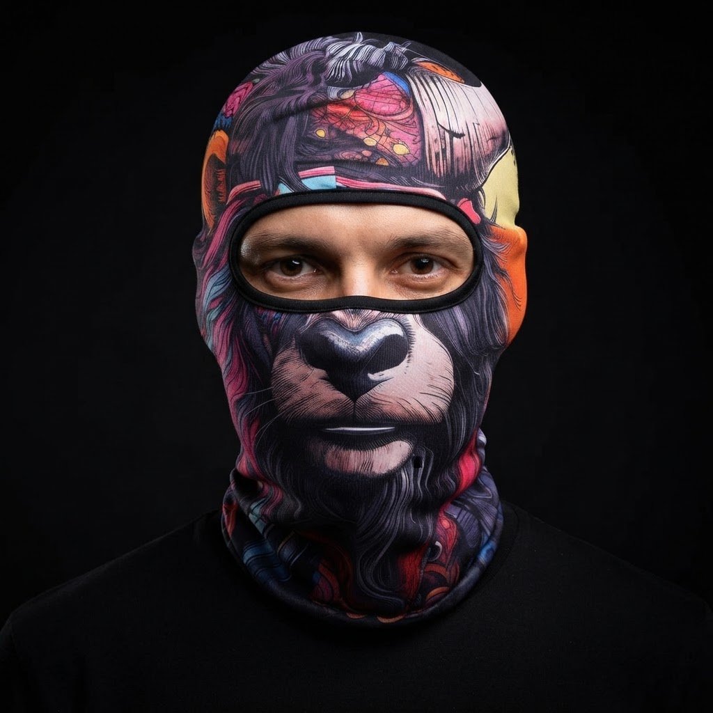 Night Bear WC-11 3D printed balaclava worn by a model – front view