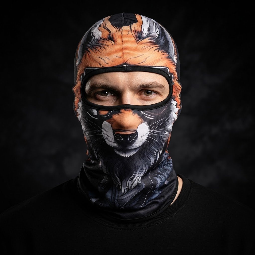 Brown Dog WC-13 3D printed balaclava worn by a model – front view