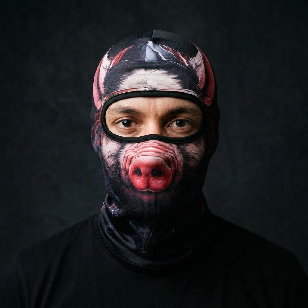 Farm Pig WC-14 3D printed balaclava worn by a model – front view