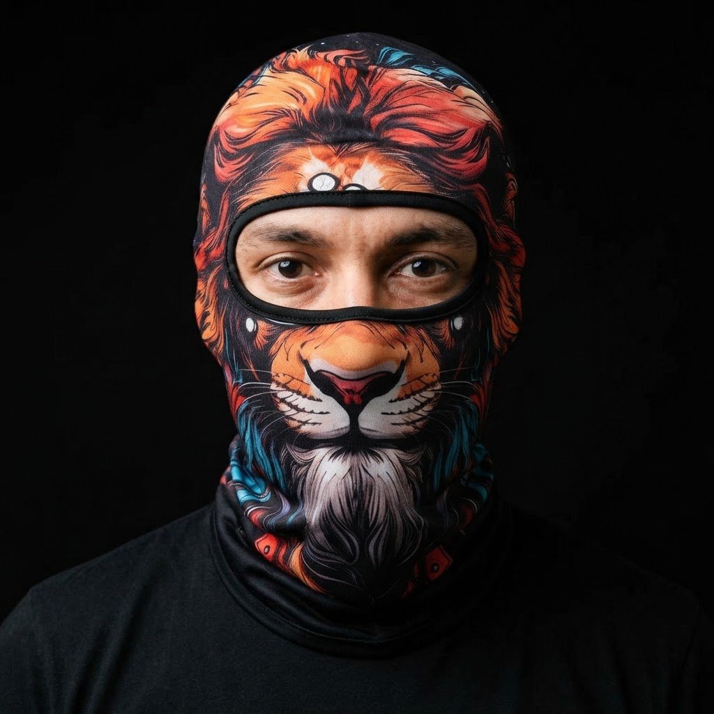 Tiger WC-15 3D printed balaclava worn by a model – front view