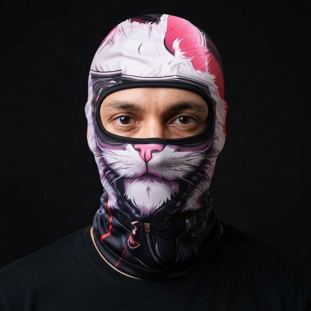 Snow Leopard WC-16 3D printed balaclava worn by a model – front view