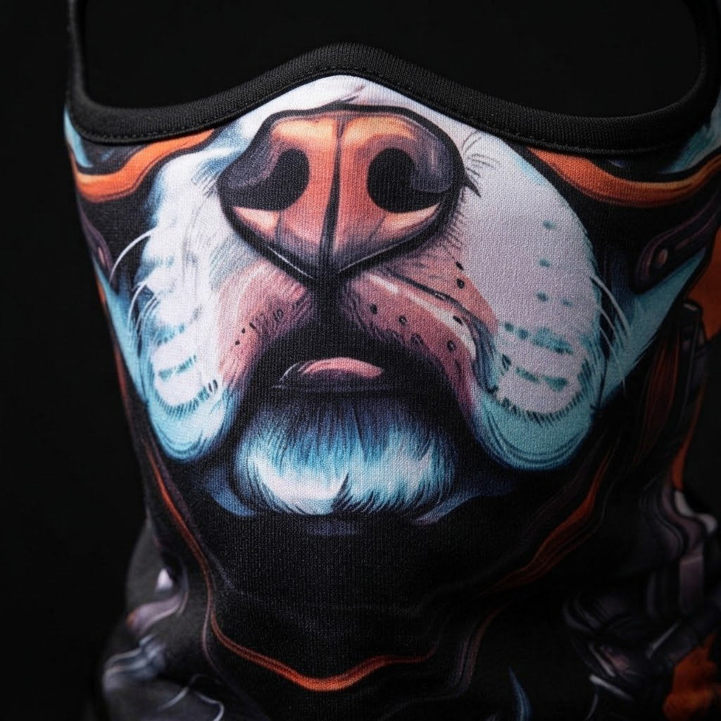 Blue Fox WC-17 3D printed balaclava – close-up of the printed design