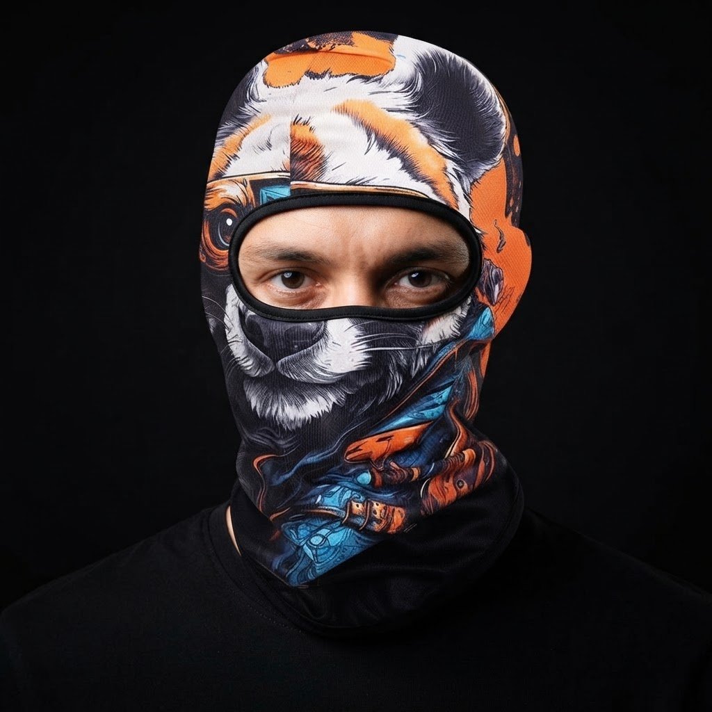 Fire Fox WC-18 3D printed balaclava worn by a model – front view