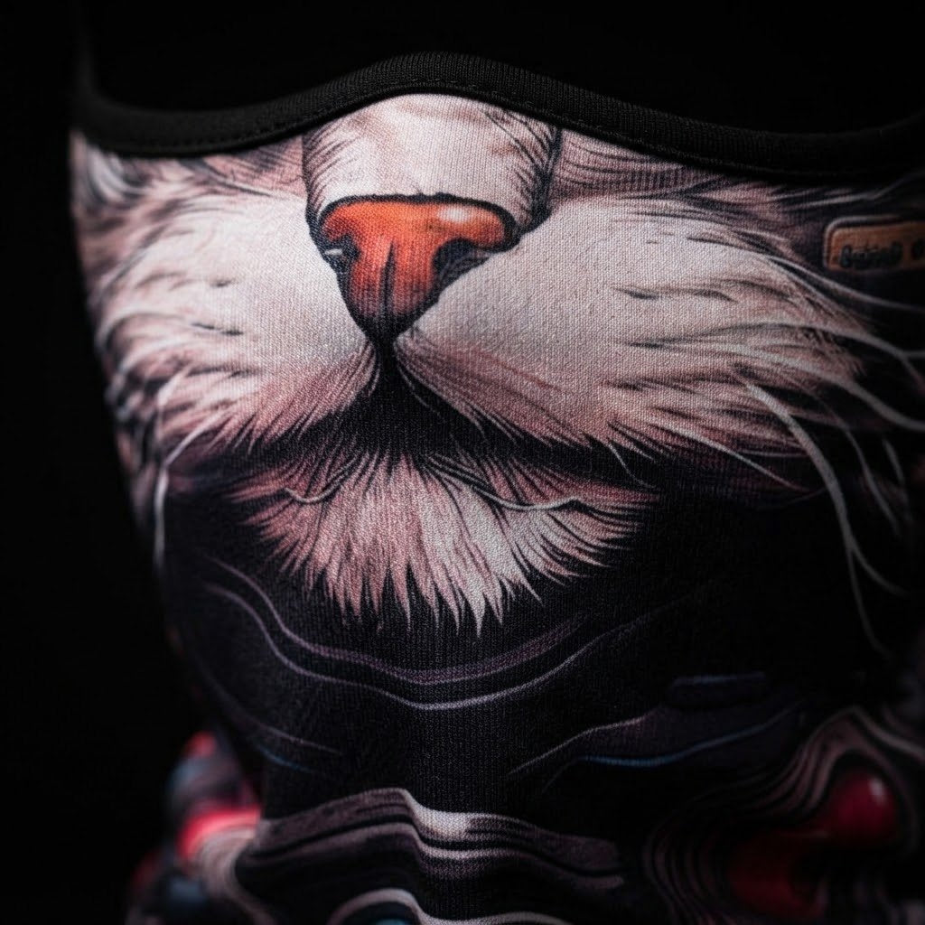 Grey Cat WC-20 3D printed balaclava – close-up of the printed design