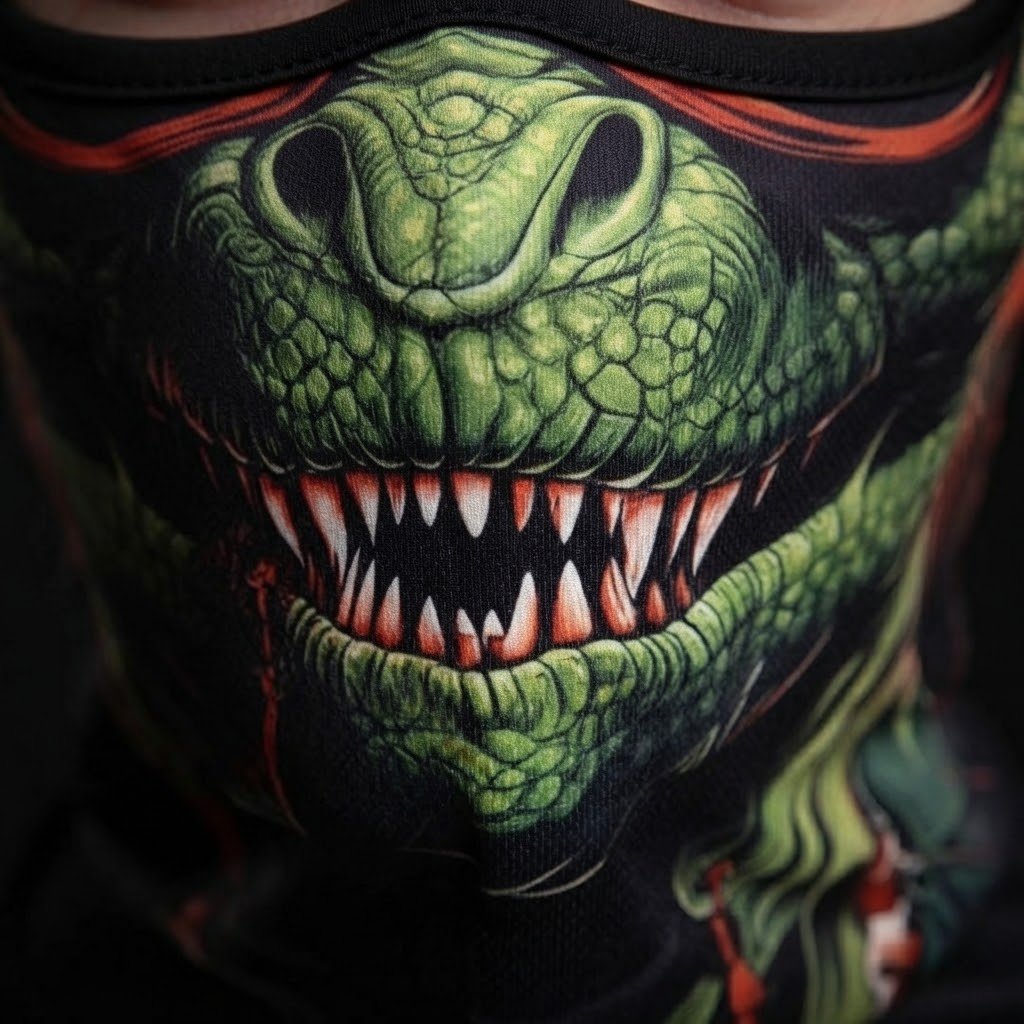 Green Dragon WC-21 3D printed balaclava – close-up of the printed design