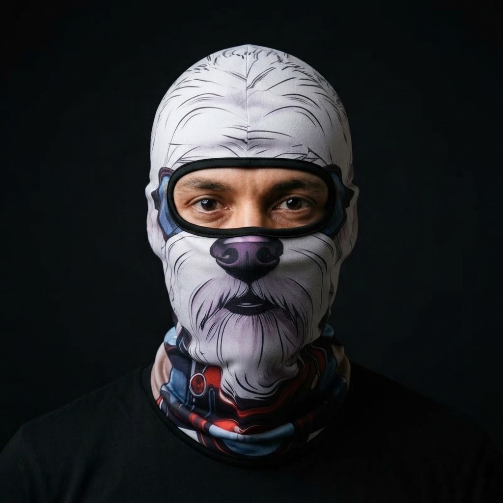 Polar Bear WC-26 3D printed balaclava worn by a model – front view