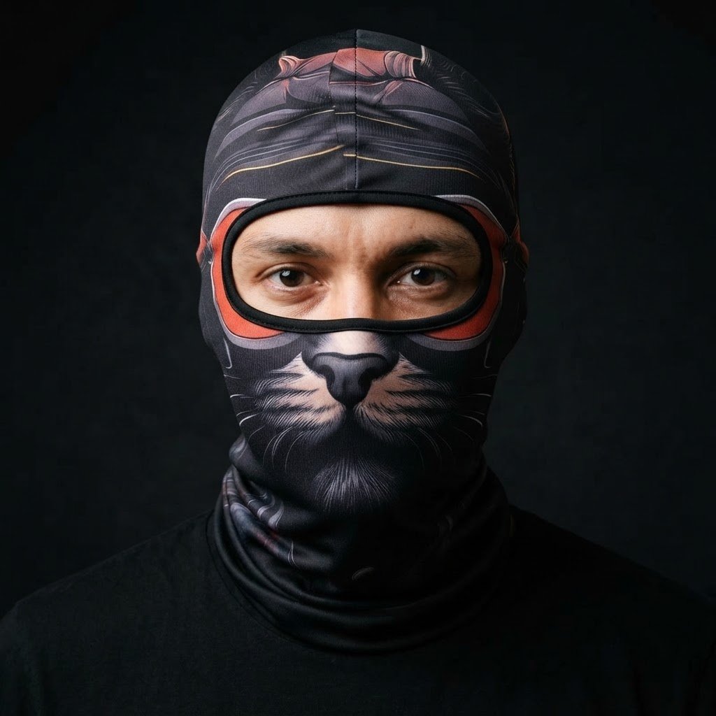 Black Panther WC-28 3D printed balaclava worn by a model – front view