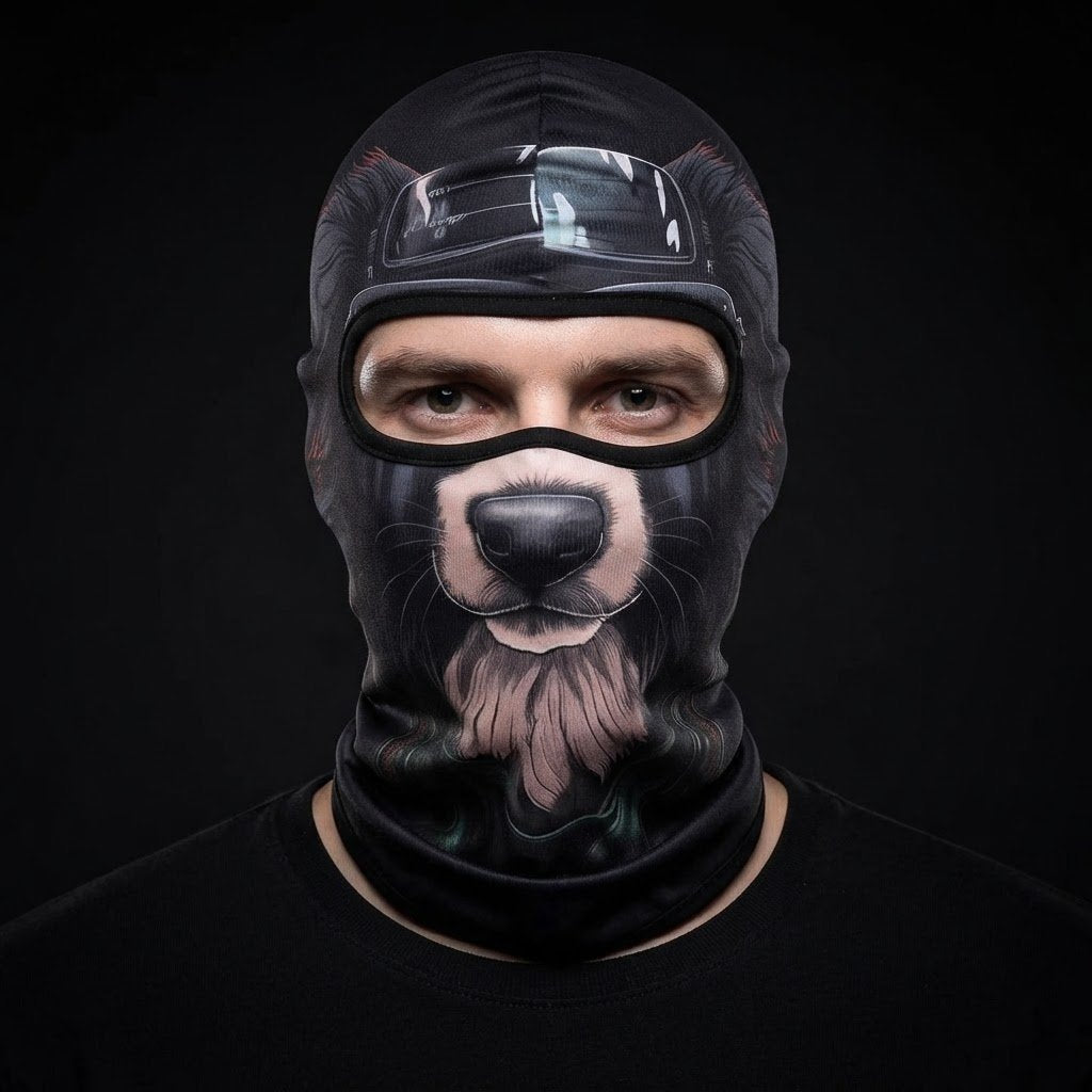 Bulldog WC-30 3D printed balaclava worn by a model – front view
