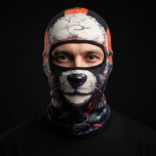 Beagle WC-31 3D printed balaclava worn by a model – front view